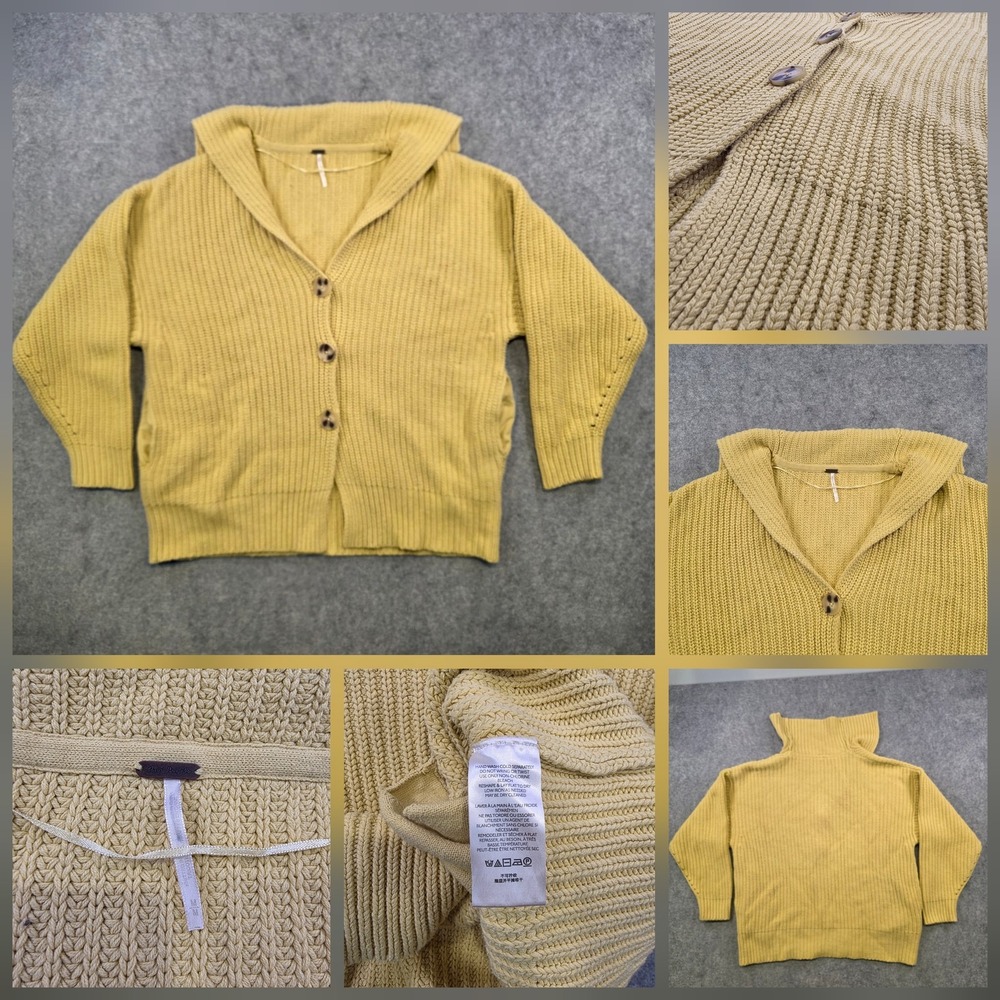 Free People Swim Too Deep Cardi Sweater Women Medium Yellow Knit Button Cardigan